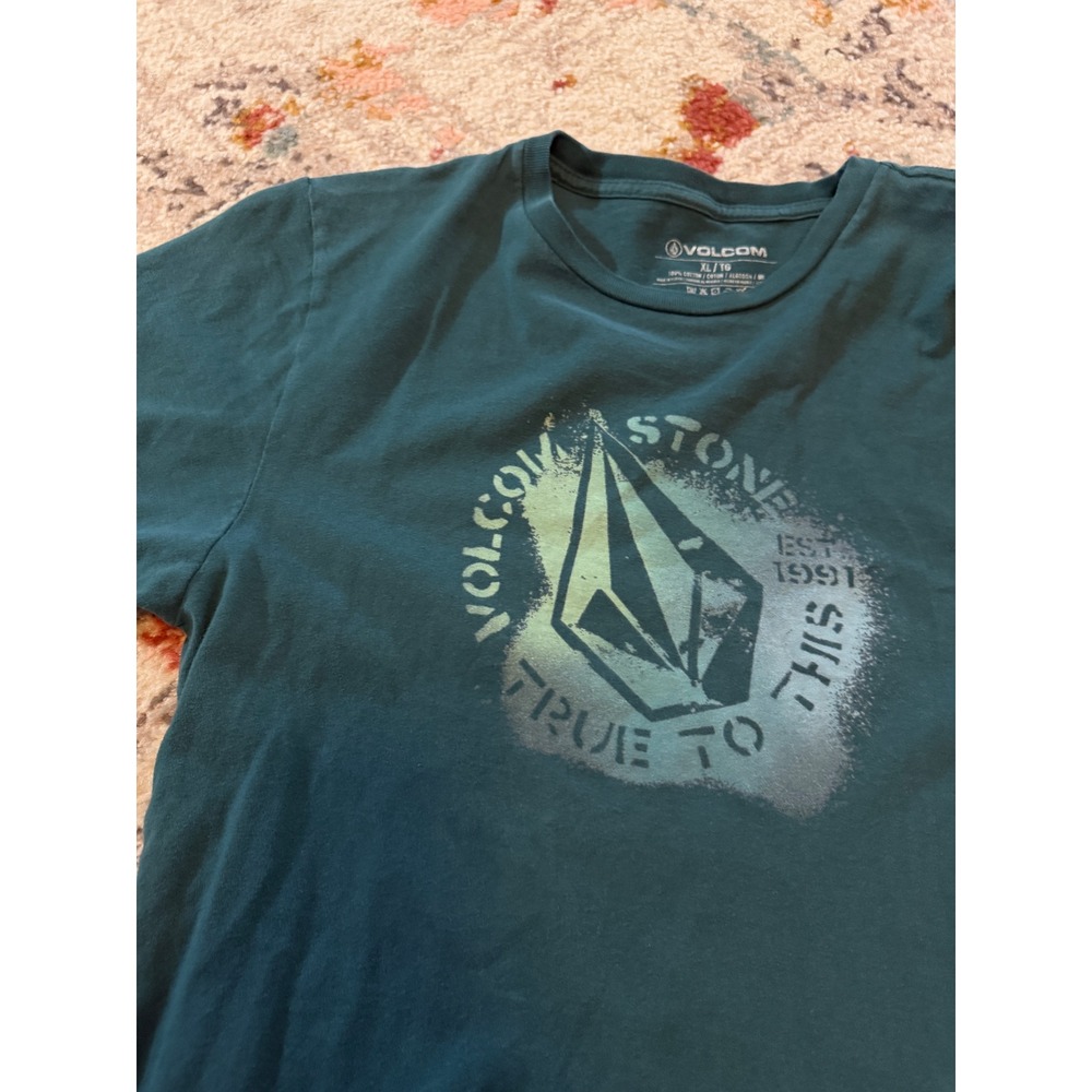Volcom Stone Y2k Grunge Graphic Tee Teal Green XL Skater Short Sleeve T-Shirt